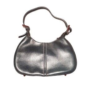No Brand All Weather Leather Navy Blue Smooth Small Crescent Bag Purse 9.5"x5.5"